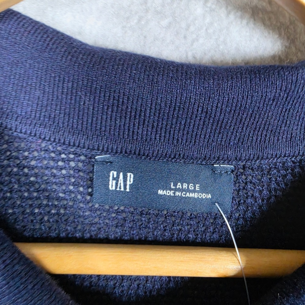 GAP Polo Shirt Mens Size Large Navy Blue Short Sleeve Polo Sweater Open Knit NEW - Picture 9 of 11